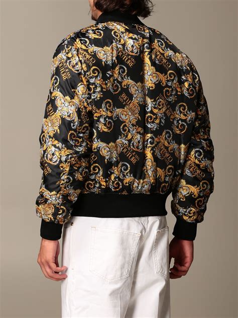 versace jeans padded reversible bomber jacket with print|versace bomber jacket women's.